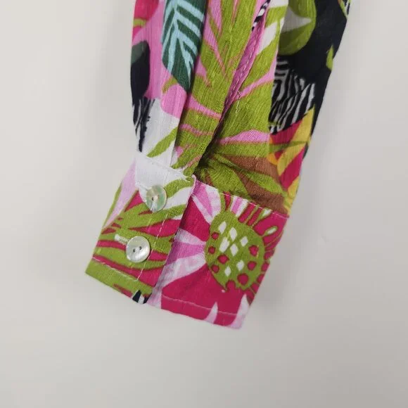 Rachel Roy Size S Colorful Floral Tropical Print Tie Hem Long Sleeve Top Blouse - Picture 5 of 10